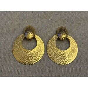 Ben Amun Textured Hoop Gold Clip On Earrings 2 Inch Wide